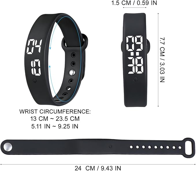Vibrating Alarm Wristband Bracelet with Pedometer Sleep Vibration Alarm Black Accurate Step Counting Real Temperature LED Display for Fitness Tracking