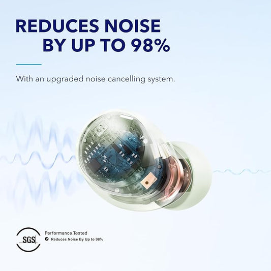 Soundcore by Anker Space A40 Auto-Adjustable Active Noise Cancelling Wireless Earbuds, Reduce Noise by Up to 98%, 50H Playtime, Hi-Res Sound, Comfortable Fit, App Customization(Renewed)