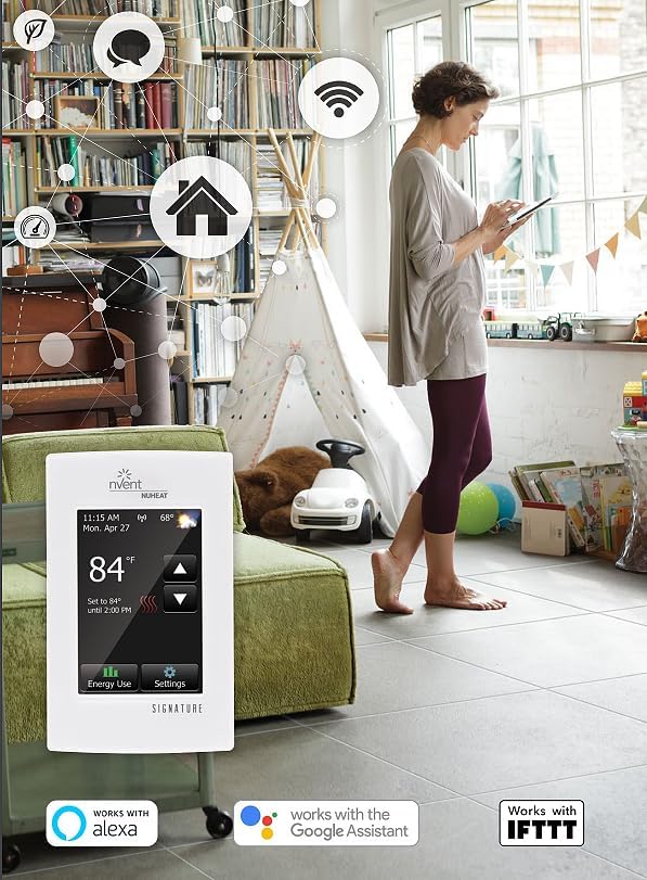 nVent NUHEAT Signature Programmable WiFi Dual-Voltage Floor Heating Thermostat with Touchscreen Interface, Compatible with Alexa, Google Assistant, and IFTTT