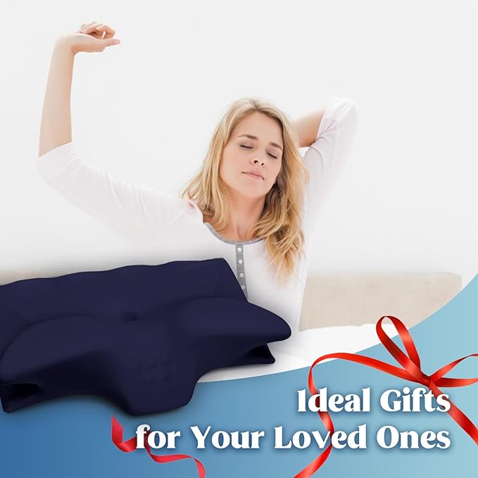 Cervical Pillow for Neck Pain Relief, Cooling Contour Memory Foam Pillows Support Odorless Ergonomic Neck Pillow Adjustable Orthopedic Bed Pillow for Side Back Stomach Sleeper with Pillowcase,Navy