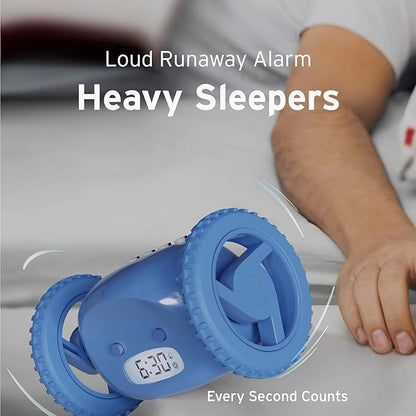 CLOCKY Alarm Clock on Wheels – Loud Rolling Alarm Clock for Heavy Sleepers | Runaway Clock That Jumps & Runs to Wake You Up | Funny Unique Gift for Adults, Teens & Kids Bedrooms (Blue)