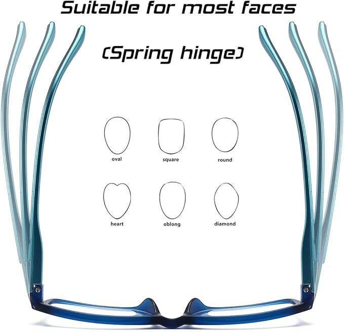 Reading Glasses Blue Light Blocking for Men Women,Rectangular Frame Computer Readers with Spring Hinge