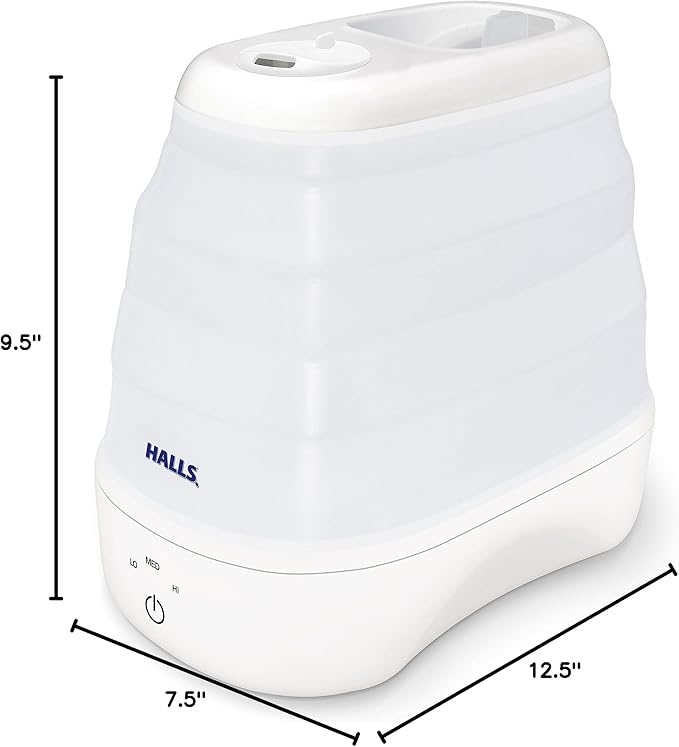 Crane x HALLS Collapsible Cool Mist Humidifier for Bedroom and Office, 1 Gallon Portable Humidifier for Travel and Easy Storage, Blue and White