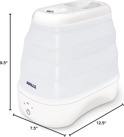 Crane x HALLS Collapsible Cool Mist Humidifier for Bedroom and Office, 1 Gallon Portable Humidifier for Travel and Easy Storage, Blue and White