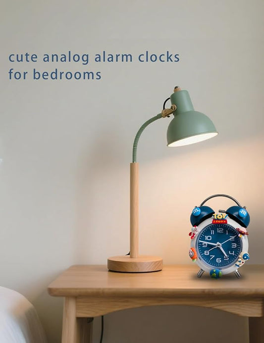 Alarm Clock for Kids, Analog Clock for Kids, Alarm Clocks for Bedrooms Heavy Sleepers with DIY Astronaut Sticker Accessories for 5-16 Year Old Boys Gifts (Blue)