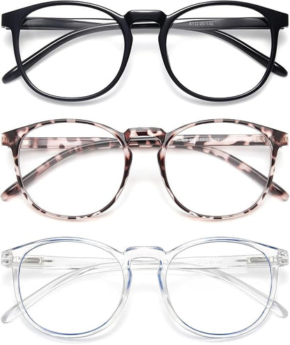 IBOANN Chic & Comfy Blue Light Glasses for Women - 3-Pack Round Frames, Screen-Ready Style with UV Protection Coating