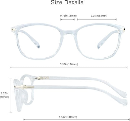 VisionGlobal Blue Light Blocking Glasses for Women, Anti Eyestrain, Computer Reading, TV Glasses, Stylish Square Frame, Anti Glare (Clear, No Magnification)