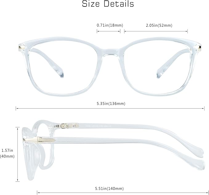 VisionGlobal Blue Light Blocking Glasses for Women, Anti Eyestrain, Computer Reading, TV Glasses, Stylish Square Frame, Anti Glare(Clear,+2.25 Magnification)