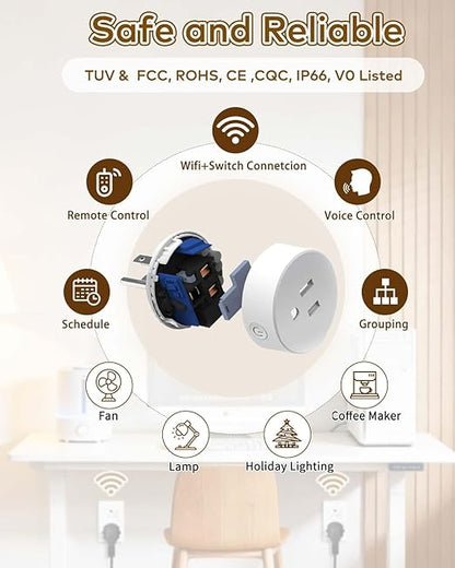 Wireless Remote Control Outlet Plug,NineLeaf Smart Outlets for Household,On Off Smart Plug Switch Compatible with Tuya,Alexa and Google Assistant,Timer Outlet,No Wiring,White