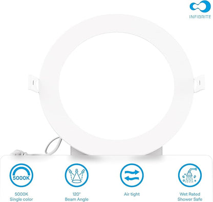 INFIBRITE 6 Inch 5000K Daylight 12W 1050LM Thin LED Ceiling Light Kit, Dimmable, Wet Rated