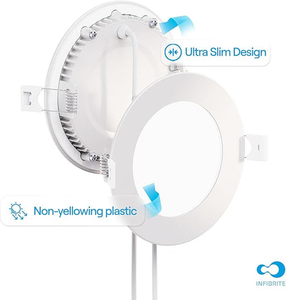 INFIBRITE 4 Inch 4000K Cool White 9W 750LM Thin LED Ceiling Light Kit, Dimmable, Wet Rated