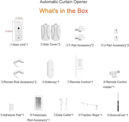 Automatic Curtain Opener with Remote, Compatible with Alexa and Google Home, Smart with Remote for Roman/U/T Rails, Bluetooth Curtain Opener with App/Timer, Gifts for Women and Men