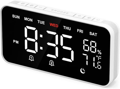 Dekala Digital Alarm Clocks for Bedrooms, Loud Alarm Clock for Heavy Sleepers, Temperature & Humidity Detect, Dual Alarms Weekday/Weekend Mode, Large Display Auto Dimmer, Sleep Sound，9 Ringtone