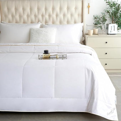 Royal Elite Luxury Cooling Comforter Queen Size, 100% Viscose from Bamboo, Lightweight Breathable Cooling Blanket for Hot Sleepers, Hypoallergenic, 90 * 90 inches, White