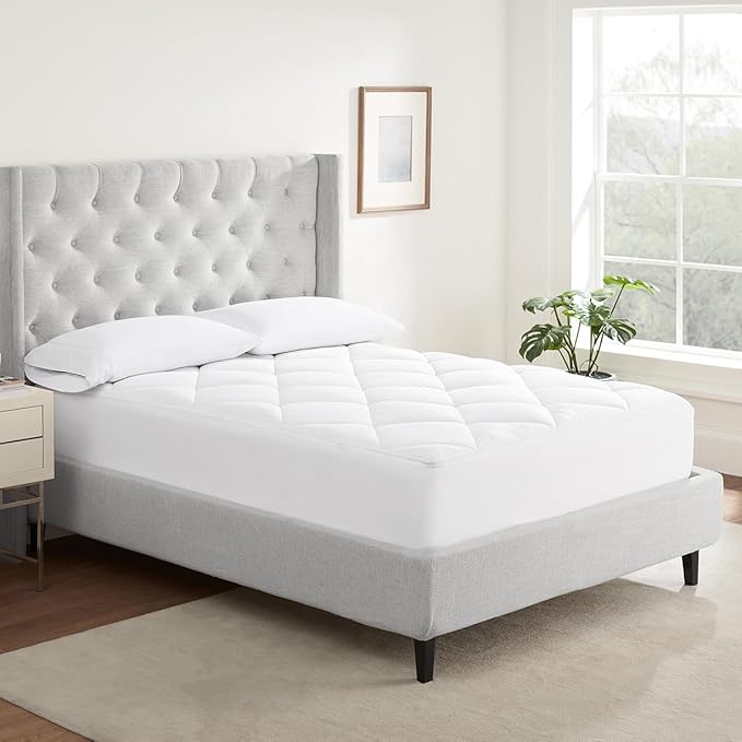 Serta Air Dry Extra Comfort Plus 100% Cotton Fabric Quilted Mattress Pad, Cooling and Breathable Mattress Cover, Moisture Wicking Protection with 18" Deep Pocket, Twin, White