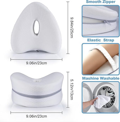 Knee Pillow for Side Sleepers, Leg Pillow for Sleeping, Knee Pillow with Strap, Alignment Pillow Between Legs, Suitable for Relieving Leg, Back & Knee Pain, Machine Washable (White)