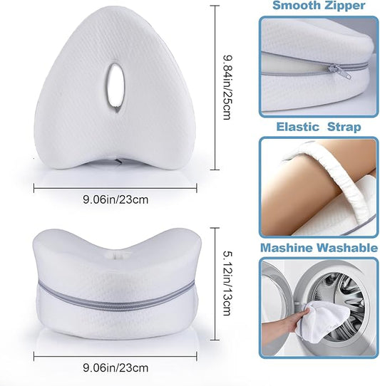 Knee Pillow for Side Sleepers, Leg Pillow for Sleeping, Knee Pillow with Strap, Alignment Pillow Between Legs, Suitable for Relieving Leg, Back & Knee Pain, Machine Washable (White)