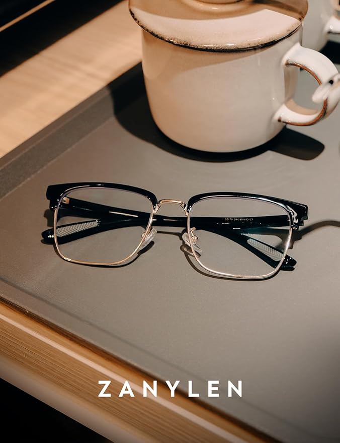 Blue Light Glasses Men Rectangle Large Browline Computer Gaming Glasses Blue Blocker Anti-Glare Uv400 Protection Clear Lens