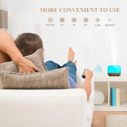 Aromatherapy Essential Oil Diffuser for Room: 500ml Colorful Aroma Air Humidifier with Adjustable Cool Mist Mode, Waterless Auto Off Ultrasonic Diffusers for Large Room Home Office(Brown)