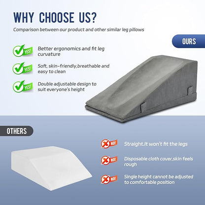 Leg Elevation Pillow for After Surgery, Adjustable Wedge Pillow for Legs Knee Swelling & Blood Circulation Relief, Memory Foam Knee Replacement Surgery Recovery Pillow (Gray, 27.5inx13inx10in)