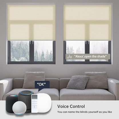 Motorized Cellular Shades with Remote, Light Filtering Smart Cellular Shades Compatible with Alexa, Honeycomb Window Blinds for Bedroom Home Office, Custom Size, Half Shading Cream