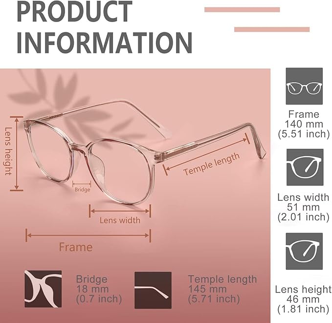 FONHCOO Blue Light Blocking Glasses Women Men Computer Eyeglasses,TR90 Fashion Round Transparent Anti Blue Light Glasses with Anti Eyestrain & UV Glare for Gaming & Reading (Flesh Pink)