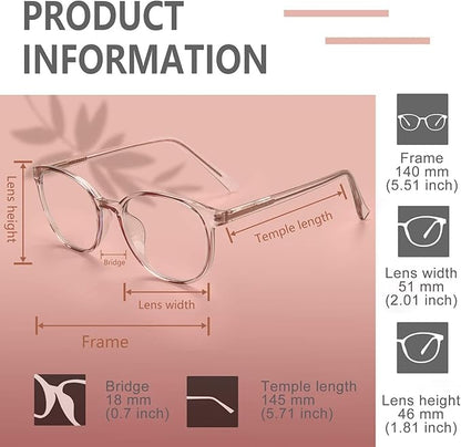 FONHCOO Blue Light Blocking Glasses Women Men Computer Eyeglasses,TR90 Fashion Round Transparent Anti Blue Light Glasses with Anti Eyestrain & UV Glare for Gaming & Reading (Flesh Pink)