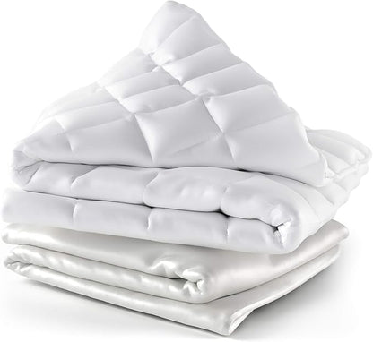 Cosy House Collection Adult Weighted Blanket (60" x 80", 15 Lbs) & 100% Rayon Derived from Bamboo Removable Cover - Queen Size Heavy Blanket with Premium Glass Beads - White