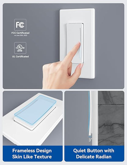 ELEGRP Smart Dimmer Light Switch DTR10, Single Pole Setup, 2.4GHz Wi-Fi Touch Dimmer Compatible with Alexa/Google Assistant, Needs Neutral Wire, No Hub Required, UL Listed, Matte White, 10 Pack