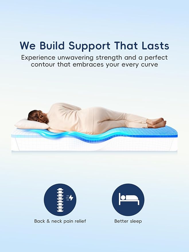 Memory Foam Mattress Topper Twin,Dual Layer Gel Memory Foam & Pillow Top Mattress Pad Cover for Pressure Relief and Medium Support,CertiPur-US Certified