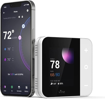 Vine Thermostat for Home with Touchscreen Color Display, WiFi Smart Thermostat Compatible with Alexa and Google Assistant, 7day/8period Programmable, Energy Saving, C-Wire Required, Screen Size 2.8"