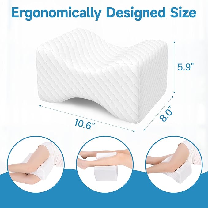 Knee Pillow for Side Sleepers, Leg Pillow for Side Sleeping, Smooth Pillow for Spine Aligning, Comfortable Memory Foam Pillow for Hip, Back, Sciatica, Knee, Joints Pain (White)