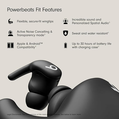 Beats - Powerbeats Fit - Wireless Noise-Cancelling Workout Earbuds with Ultimate Secure Fit with USB-C Charging Cable (1.5m) - Jet Black