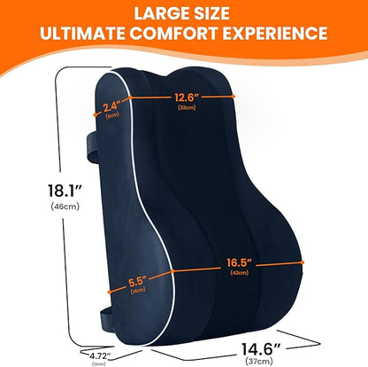 CloudBliss Ergonomic Lumbar Support Pillow – Memory Foam for Lower Back Pain Relief, Adjustable Straps & Mesh Cover for Office, Gaming, Car & Home Essentials (Blue)