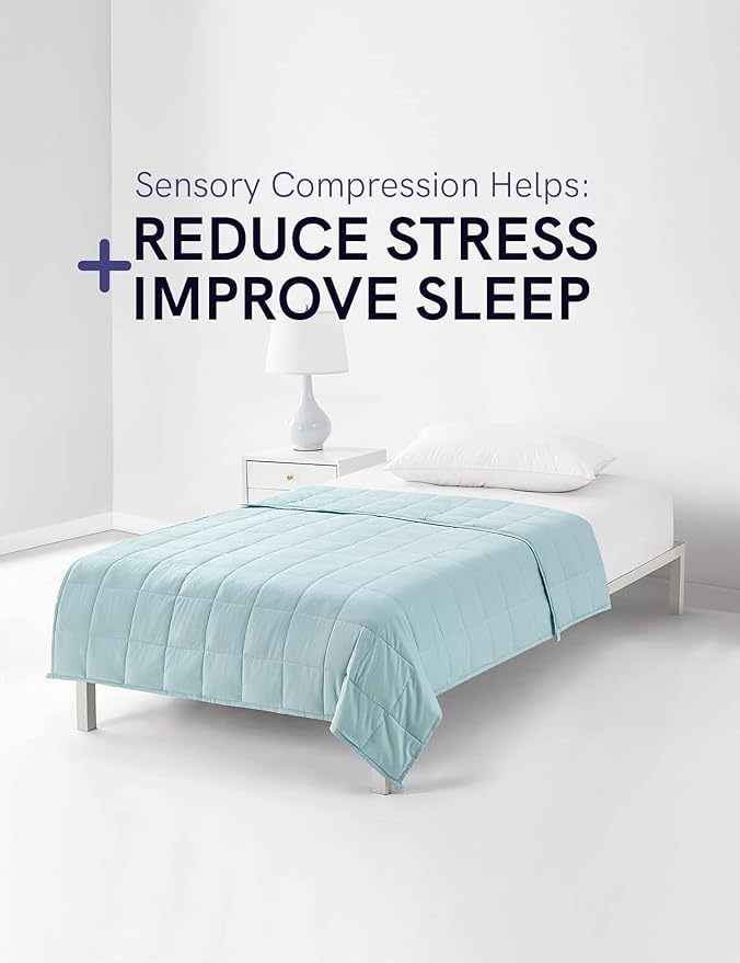 YnM Weighted Blanket,Heavy 100 Percent Oeko-Tex Certified Cotton Material, Bed Blanket for One Person of 190lbs, Ideal for Queen/King Bed (60x80 Inches, 20 Pounds, Light Blue)