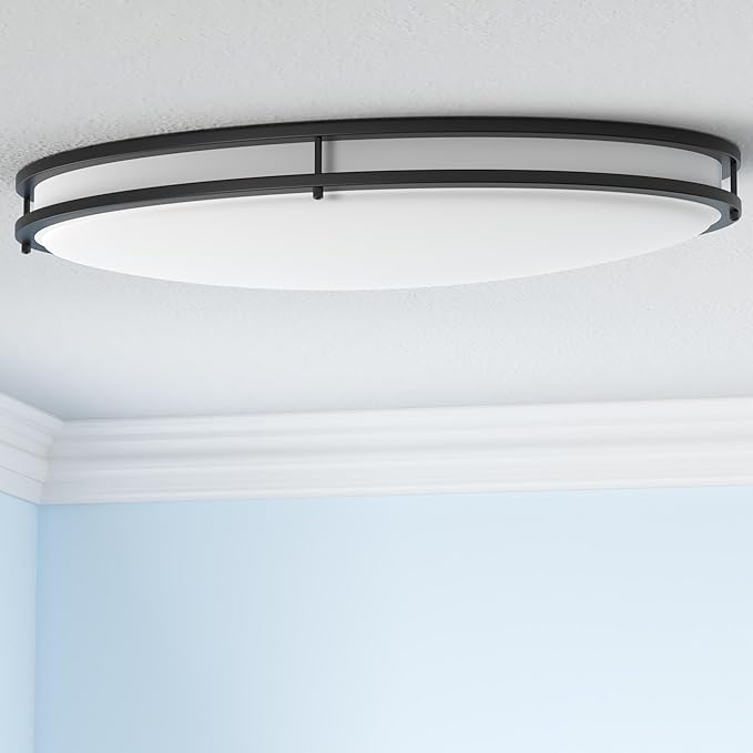 ASD LED 32" Oval Flush Mount Lighting, Close to Ceiling Light Fixture | 5CCT, Dimmable, ETL Listed | 50W 4195LM 2700-5000K 120V | Low Profile Double Ring Lamp | Black, 2 Pack