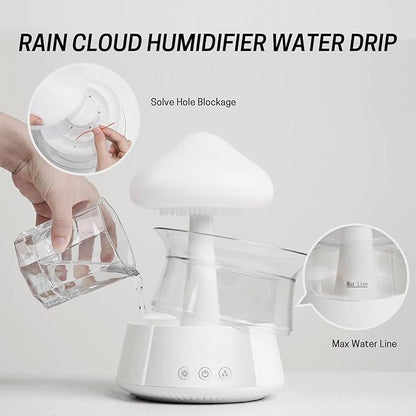 Rain Cloud Humidifier Water Drip - Mushroom Aroma Diffuser, Essential Oil Diffusers, 300ml White Noise Aromatherapy Diffusers with 7 Colors Cloud Lights for Home, Large Room, Office - White