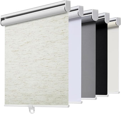 Cordless Roller Shades Blackout Blinds for Windows Room Darkening Rolled Up Shades with Spring System, UV Protection Natural Linen Fabric Window Shades Door Blinds for Home（21" W x 72" H, Linen Cream