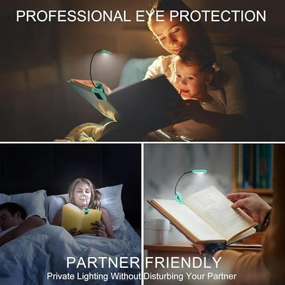 BIGMONAT Rechargeable Book Reading Light, Portable Bendable Neck, Brightness Adjustable with Eye Care Reading, Warm & White LEDs, Perfect for Kids, Bed Headboard & Travel (Blue, 1Pack)