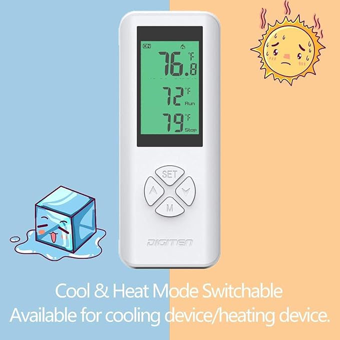 DIGITEN Wireless Thermostat Plug in Digital Temperature Controller Outlet Programmable Thermostat with Build-in Temperature Sensor Remote Control Greenhouse Thermostat Outlet Plug for Heater