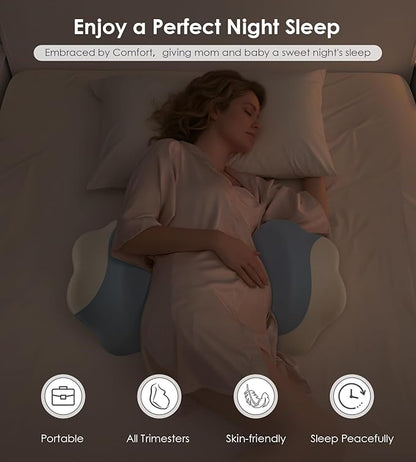 DONAMA Memory Foam Pregnancy Pillow- with Adjustable Air Bag for Back/Legs/Belly/HIPS Support, W-Shaped Pregnancy Wedge Pillows for Sleeping, Cooling Maternity Body Pillow for Pregnant Women