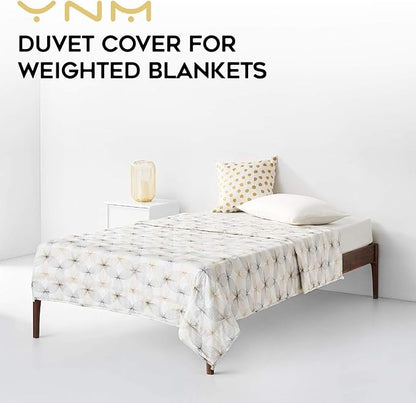 YnM Exclusive Cooling Duvet Cover for Weighted Blankets with 16 Strings (Khaki Flower, 80"x87")