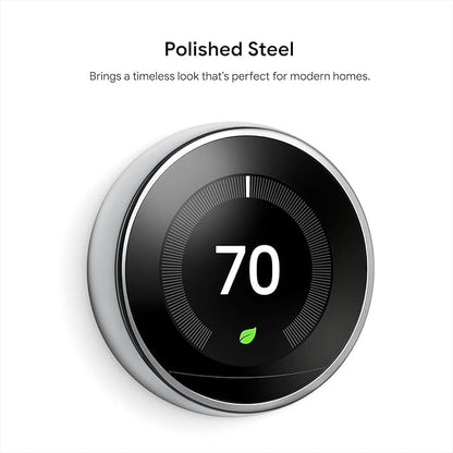 Google Nest Learning Thermostat - 3rd Gen - Programmable Smart Thermostat for Home - Compatible with Alexa (Polished Steel)