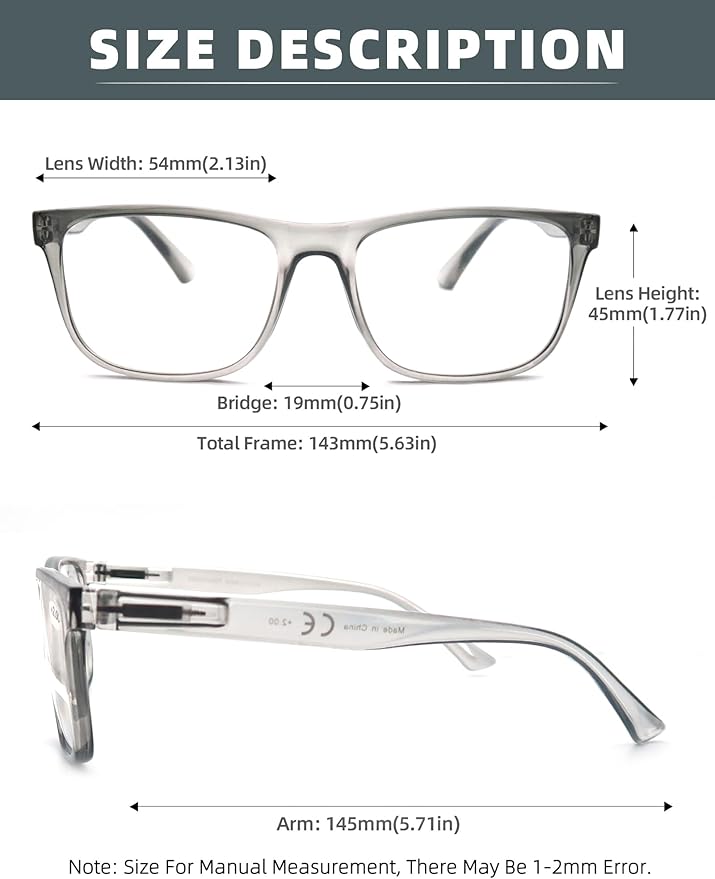 Blue Light Blocking Reading Glasses Men Large Oversized Square Readers Wide fit Cheaters for Men W/Big Head/Large Face