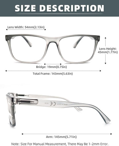 Blue Light Blocking Reading Glasses Men Large Oversized Square Readers Wide fit Cheaters for Men W/Big Head/Large Face