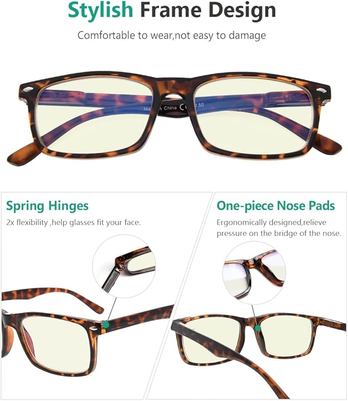 Eyekepper 2 Pack Computer Reading Glasses Blue Light Blocking Readers for Men Women, Tortoiseshell