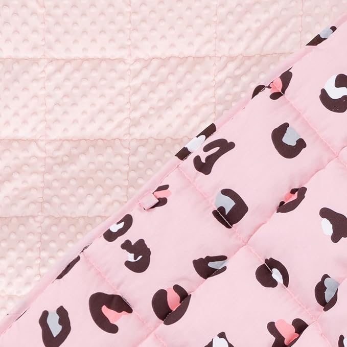 Uttermara Weighted Blanket 3 lbs, Ultra Cozy Minky Fleece and Cotton Sided with Cartoon Patterns, Reversible Heavy Blanket Great for Sleeping, 36x48 inches, Pink Leopard