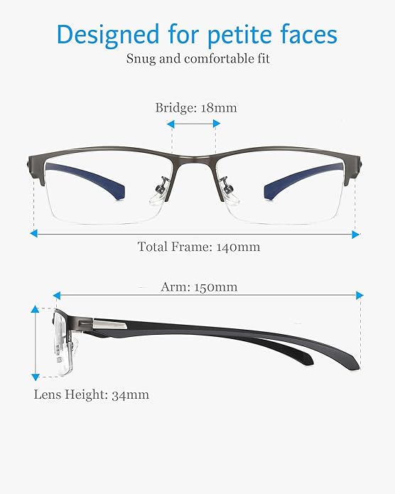 ANRRI Blue Light Glasses for Men Semi Rimless Rectangle Metal Frame UV Blocking Computer Glasses