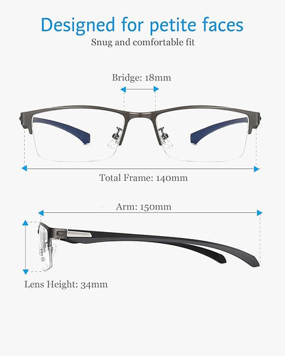 ANRRI Blue Light Glasses for Men Semi Rimless Rectangle Metal Frame UV Blocking Computer Glasses