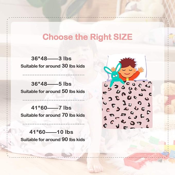 Sivio Weighted Blanket - 100% Cotton Weighted Blanket 3 lbs 36 x 48 inches, Washable Breathable Soft Heavy Blanket for Home and School Nap, Pink Leopard